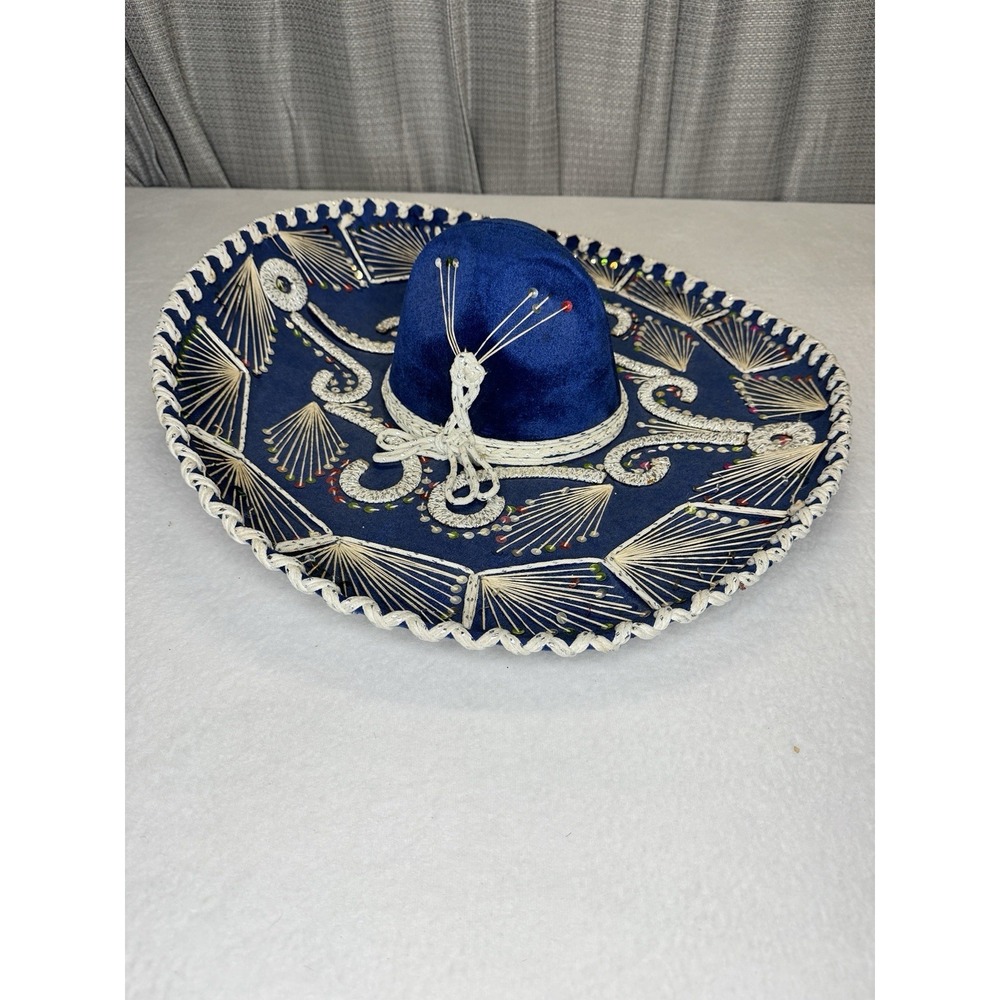 Mens Mexican Mariachi Sombrero Blue Sequins Festive Cinco De Mayo